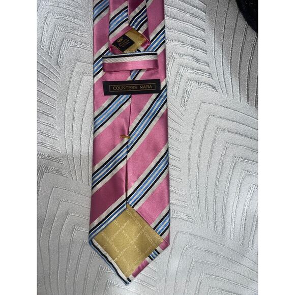 Countess Mara Pink 100% Silk Tie Logo Lined Elegant Classic 58.5” - Picture 7 of 10